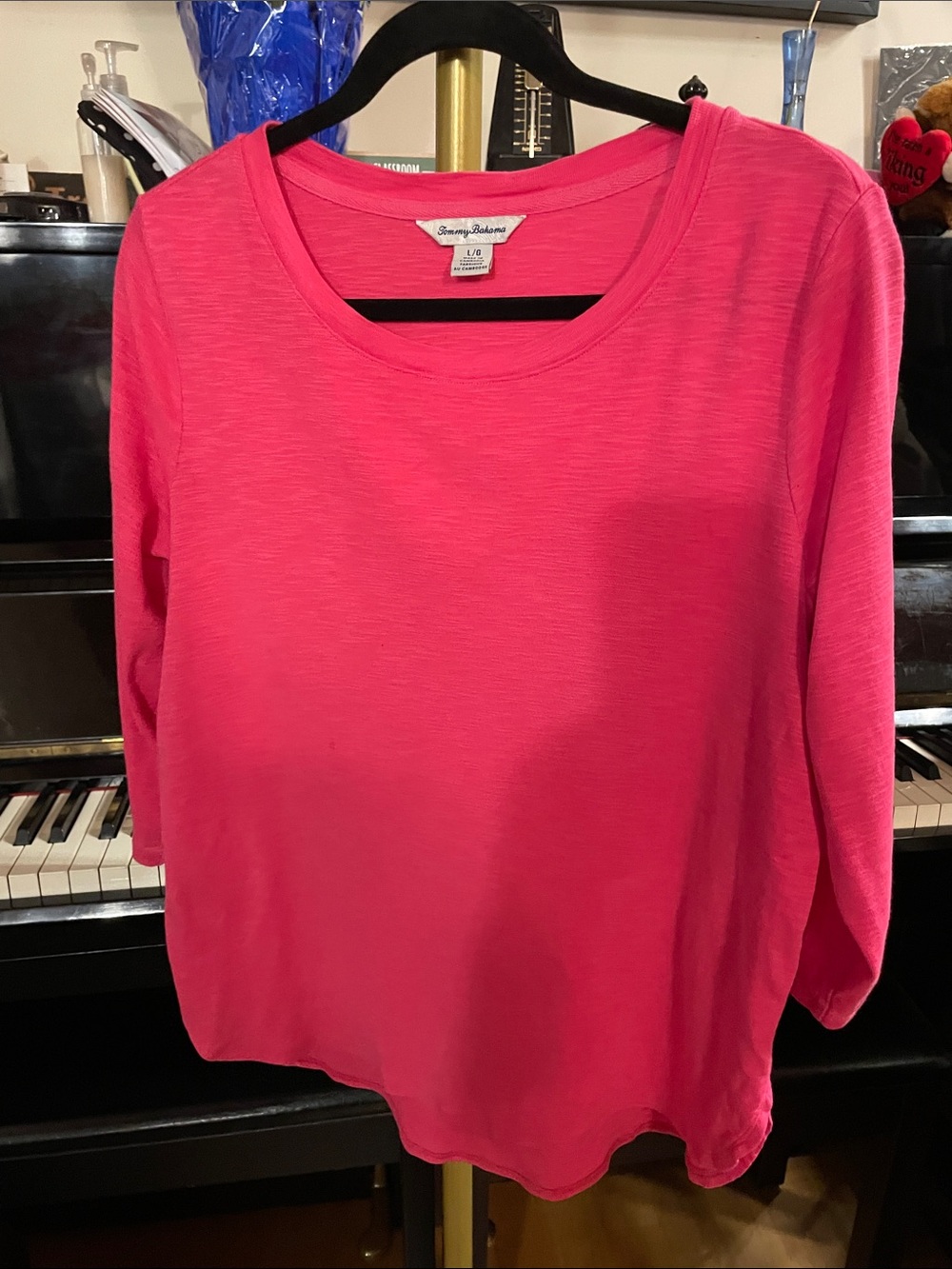 Tommy Bahama Bright Pink Long Sleeve Scoop Neck Top